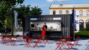 Snack-Cube devant l'Arsenal de Metz