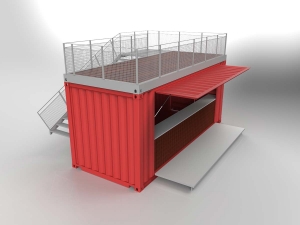 Conteneur restaurant avec terrasse sur toit